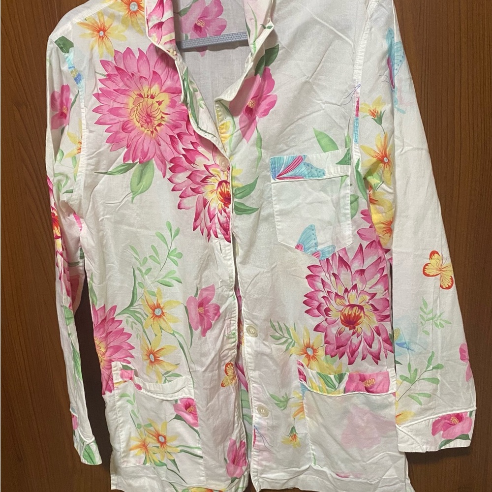 Victoria's Secret White, Pink & Yellow Floral Cotton Light Pajama Set Size Small - Picture 4 of 9